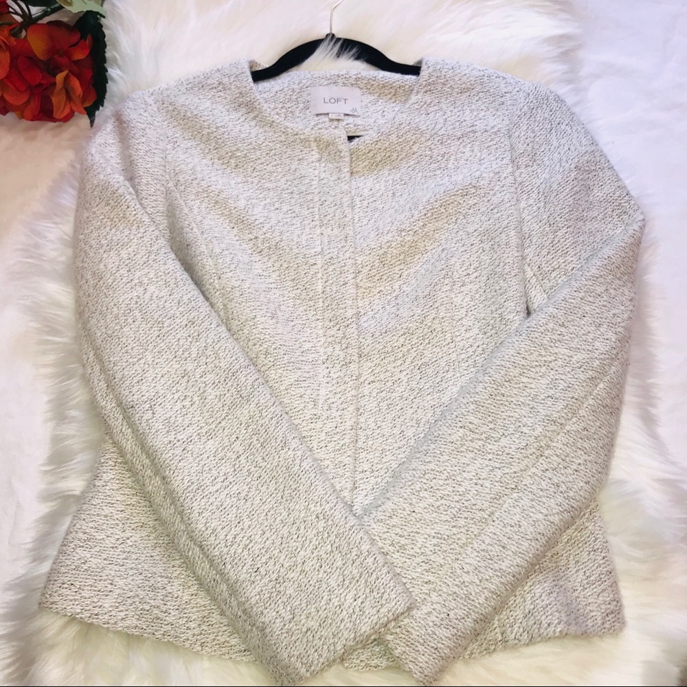 Ann Taylor Loft Blazer Jacket Cream and Gray